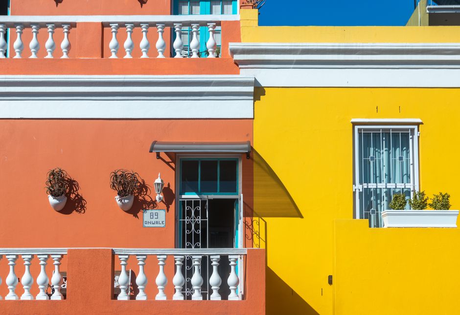 Painted orange and yellow building walls